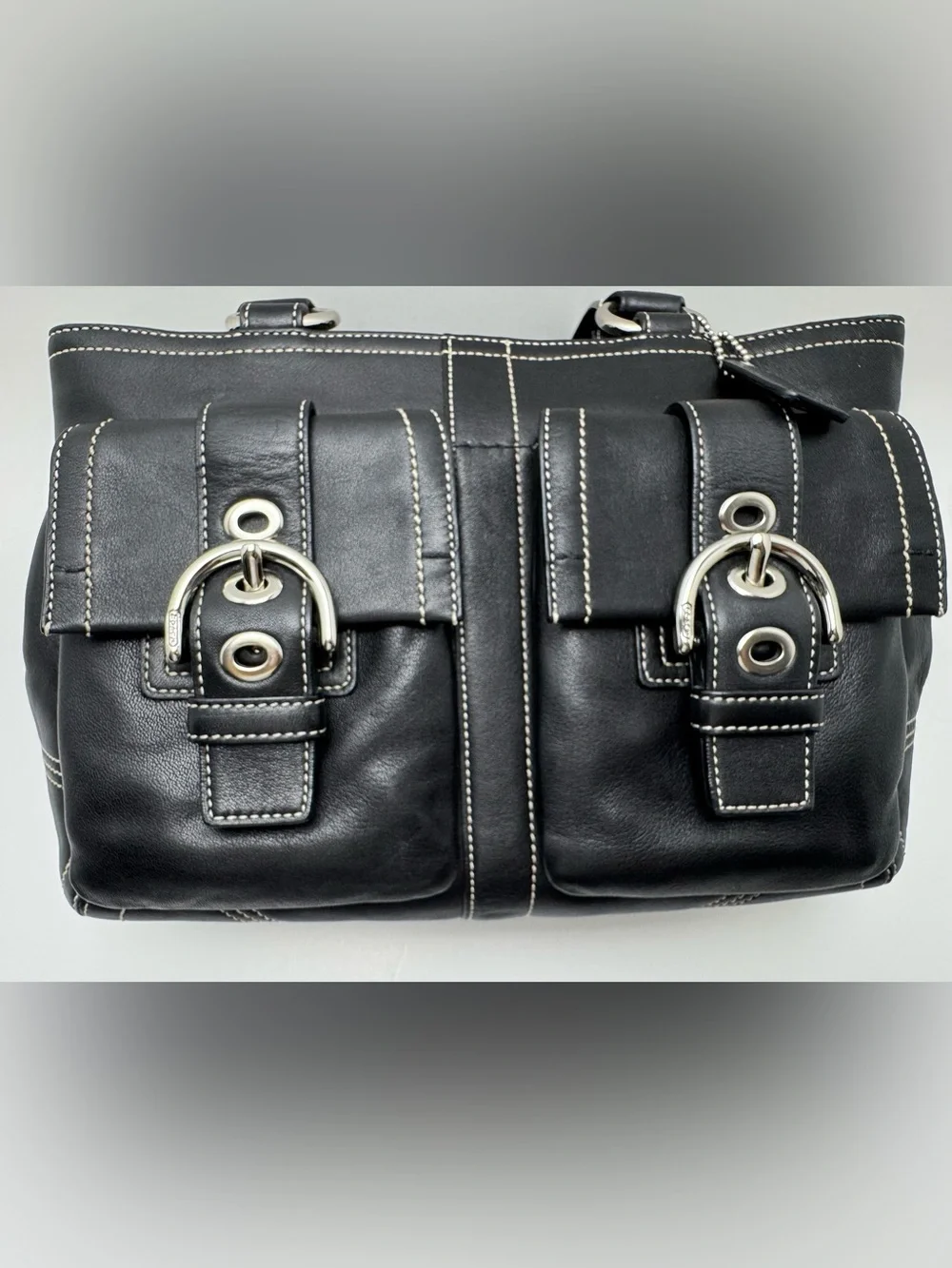 Coach Soho Black Leather Double Buckle Pocket Shoulder Bag-F08A09 -Y2K